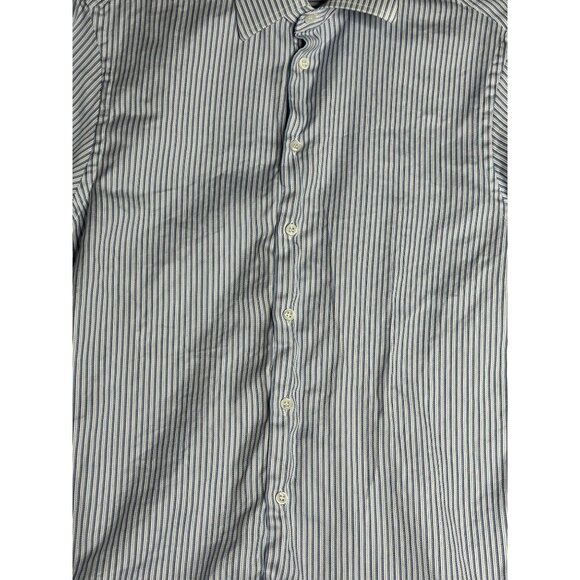Giorgio Armani Italy L/S Button Down Blue Stripe Dress Shirt Mens 14.5 - 37 - Picture 2 of 6